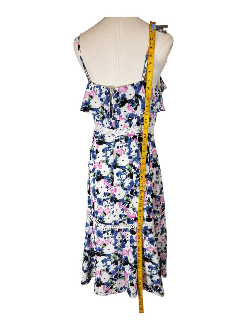 BCBGMAXAZRIA Blue Pink Floral Ruffle Cami Midi Dress Size 8 NWOT - Picture 6 of 8